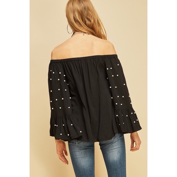 LAST ONE!! Pearl Detailed Off the Shoulder Top - Picture 4 of 5